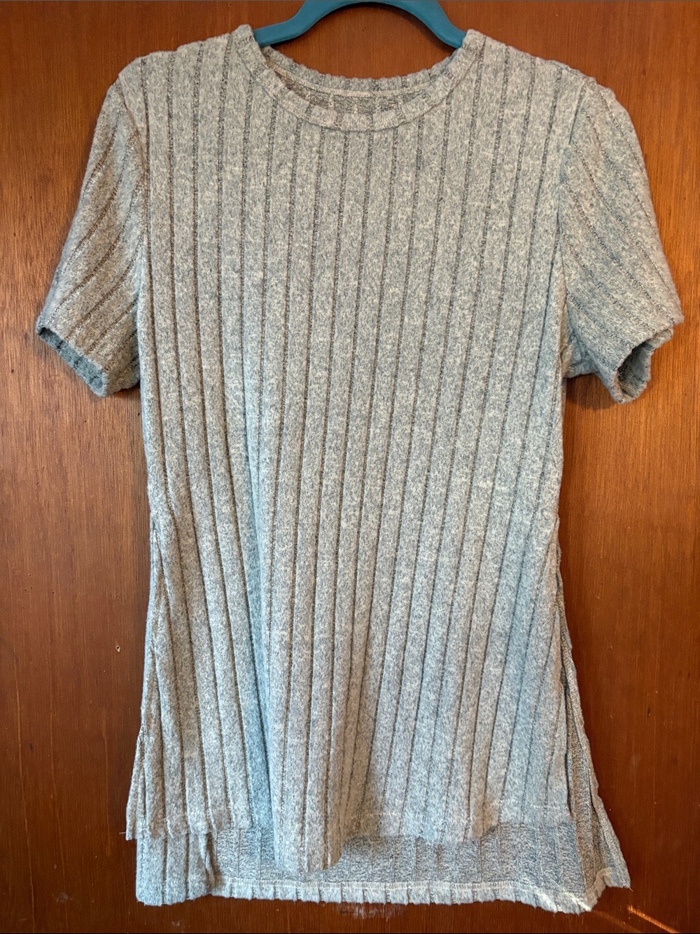 SHEIN Short-Sleeve Ribbed Knit Top in Light Gray